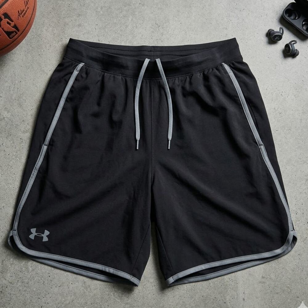 Under Armour Men's Athletic Shorts Medium Black Grey Trim Gym Running Activewear